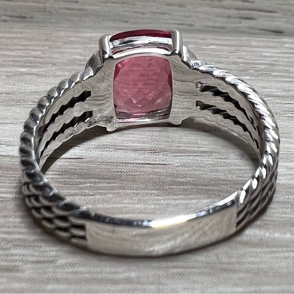 David Yurman Sterling Silver Petite Wheaton 10x8mm Pink Tourmaline/Diamond Ring - Picture 5 of 8